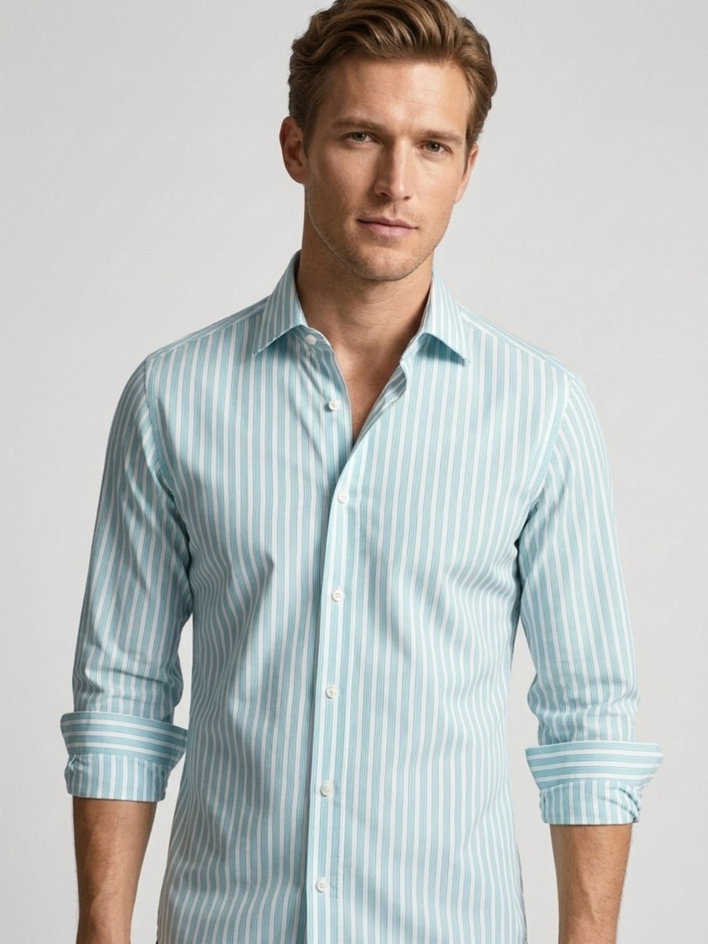 BOSS Hugo Boss Mens 15.5 32/33 Dress Shirt Blue White Striped Cotton Regular Fit